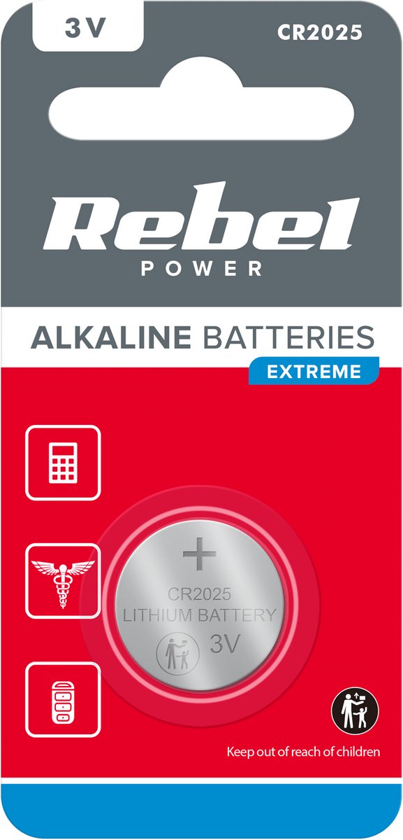 Rebel Alkaline Knoopcell Batterij - CR2025 - 3V - Blister van 1 stuks
