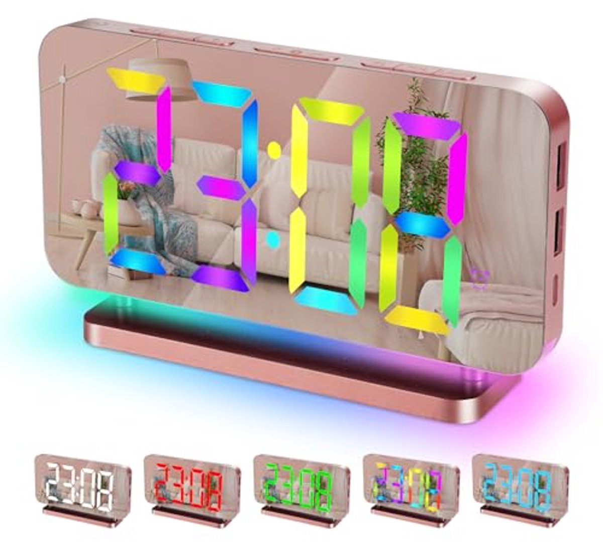 7.4" Digitale Wekker met RGB Nachtlampje, USB C-oplader, Geluids- en Helderheidsinstellingen voor Slaapkamer