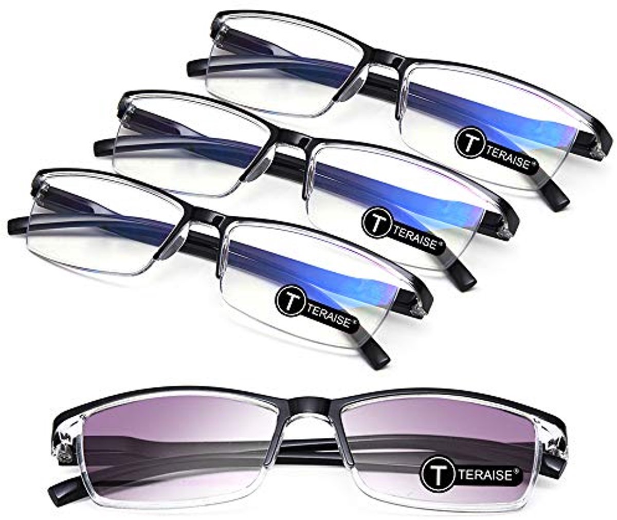 TERAISE 4PCS Mode anti-blauw licht leesbril Kwaliteit lezers Bril voor lezen voor mannen en vrouwen Computer/mobiele telefoon Blauw licht Blokkerende lezer Bril Frame voor leeskoker Inbegrepen