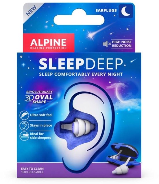 Alpine SleepDeep Oordoppen Slapen - Maximale Geluidsdemping - Perfect voor Zijslapers - 27dB SNR Oordopjes - Sleep Plugs - Slaapoordoppen Snurken - Medium Size - 1 Paar