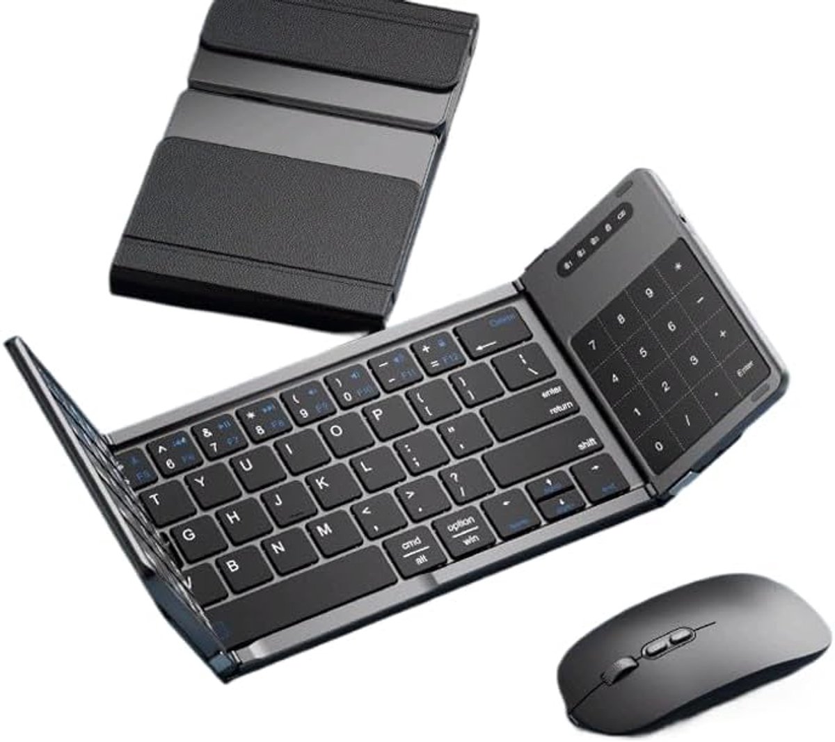 Driewegs Opvouwbaar Bluetooth Toetsenbord - Draadloos Toetsenbord En Muis Set - Compatibel Met Laptop - Tablet - Smartphone - 230 Uur Batterijduur - 10 Meter Bereik - Zwart