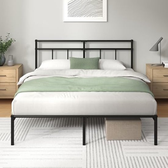 Tweepersoonsbed 160x190 - Duurzaam Metalen Frame met Hoog Hoofdeinde - Modern Design - Opbergruimte Onder Bed - Lattenbodem Inbegrepen