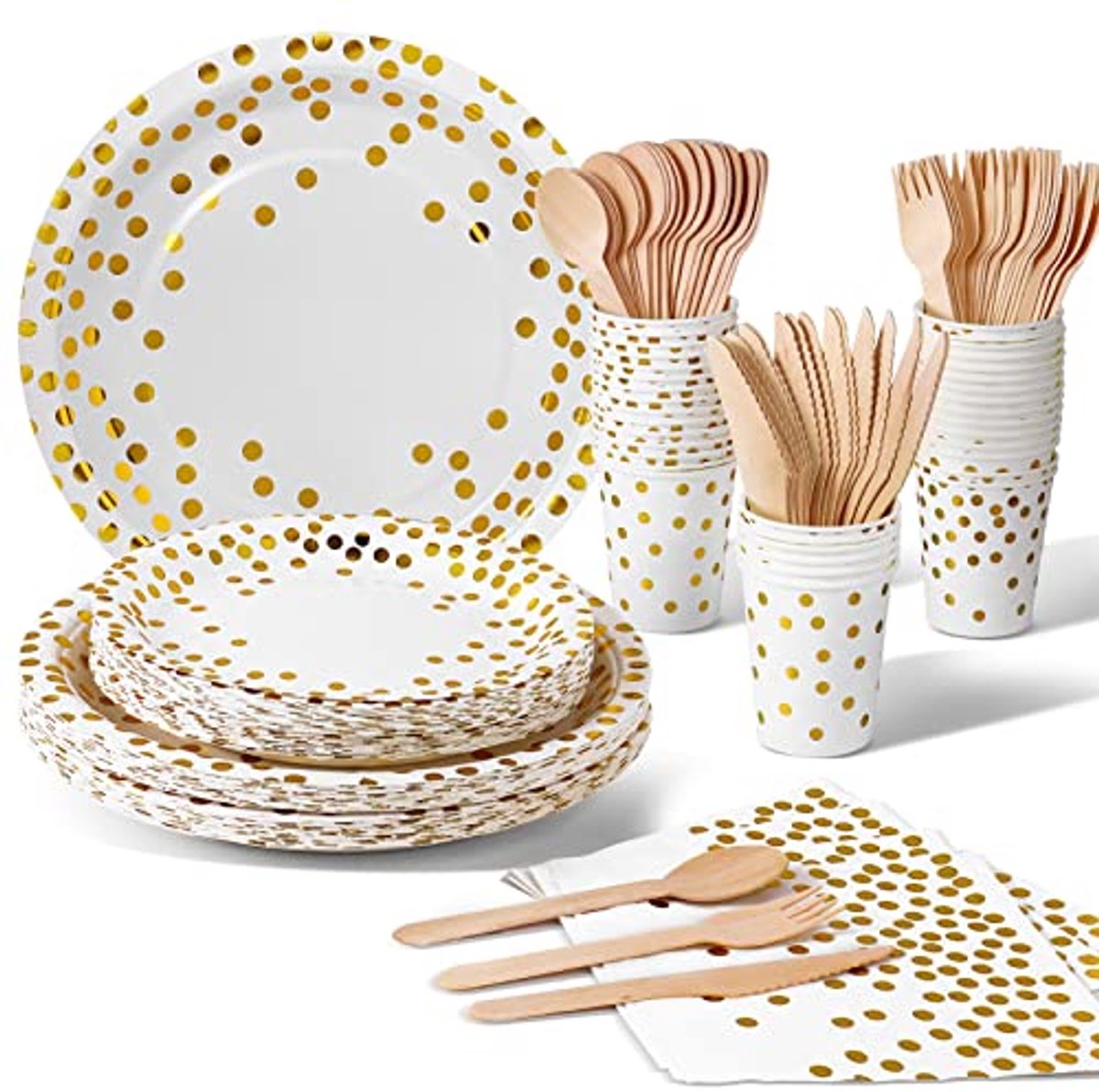 Wit Goud Papieren Servies Set - 140 Stuks voor Feestelijke Gelegenheden