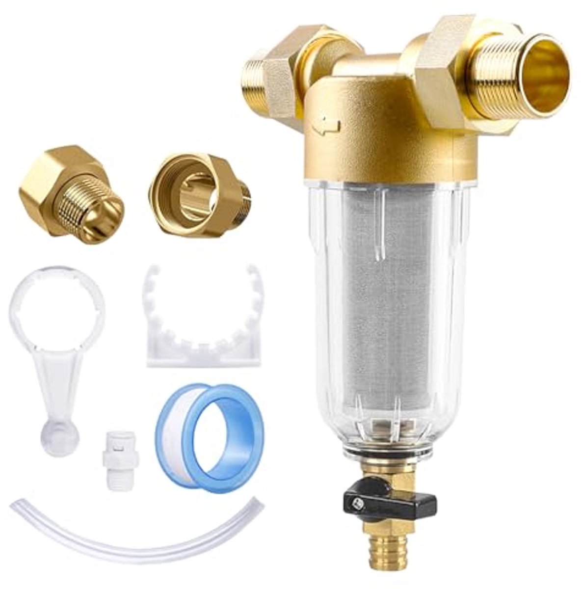 Herbruikbaar waterfilter met terugspoelfunctie - Afspoelbaar sedimentfilter met adapter