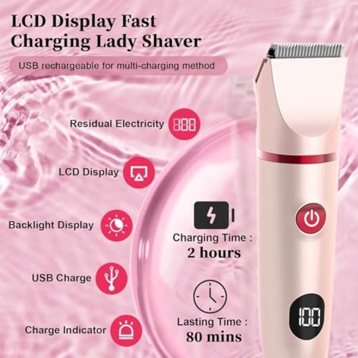 3-in-1 Elektrisch Scheerapparaat Dames Waterdicht Roze - afbeelding 3
