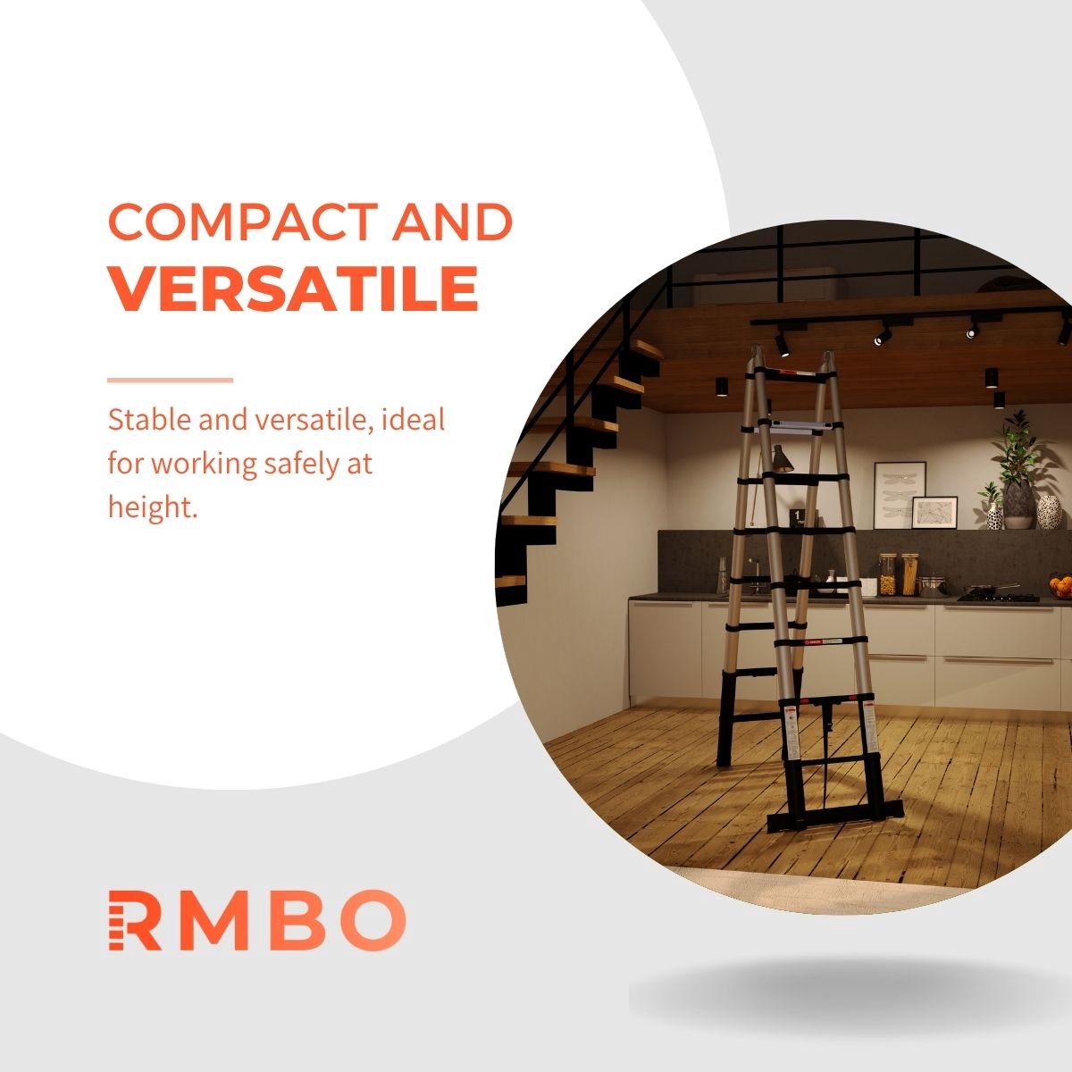 RMBO - Multifunctionele Telescopische Ladder 5 m- Telescoopladder - 5m lang, Compact en Draagbaar met Soft Closing Systeem - Geschikt voor Particulier en Professioneel Gebruik - Telescopische Vouwladder- Max. Belasting 150 kg, EN 131.6 – foto 7