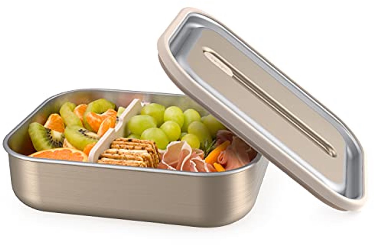 Lekvrije Roestvrijstalen Broodtrommel - Magnetron- en Ovenbestendig, Bento-Stijl Container met Afneembare Verdeler