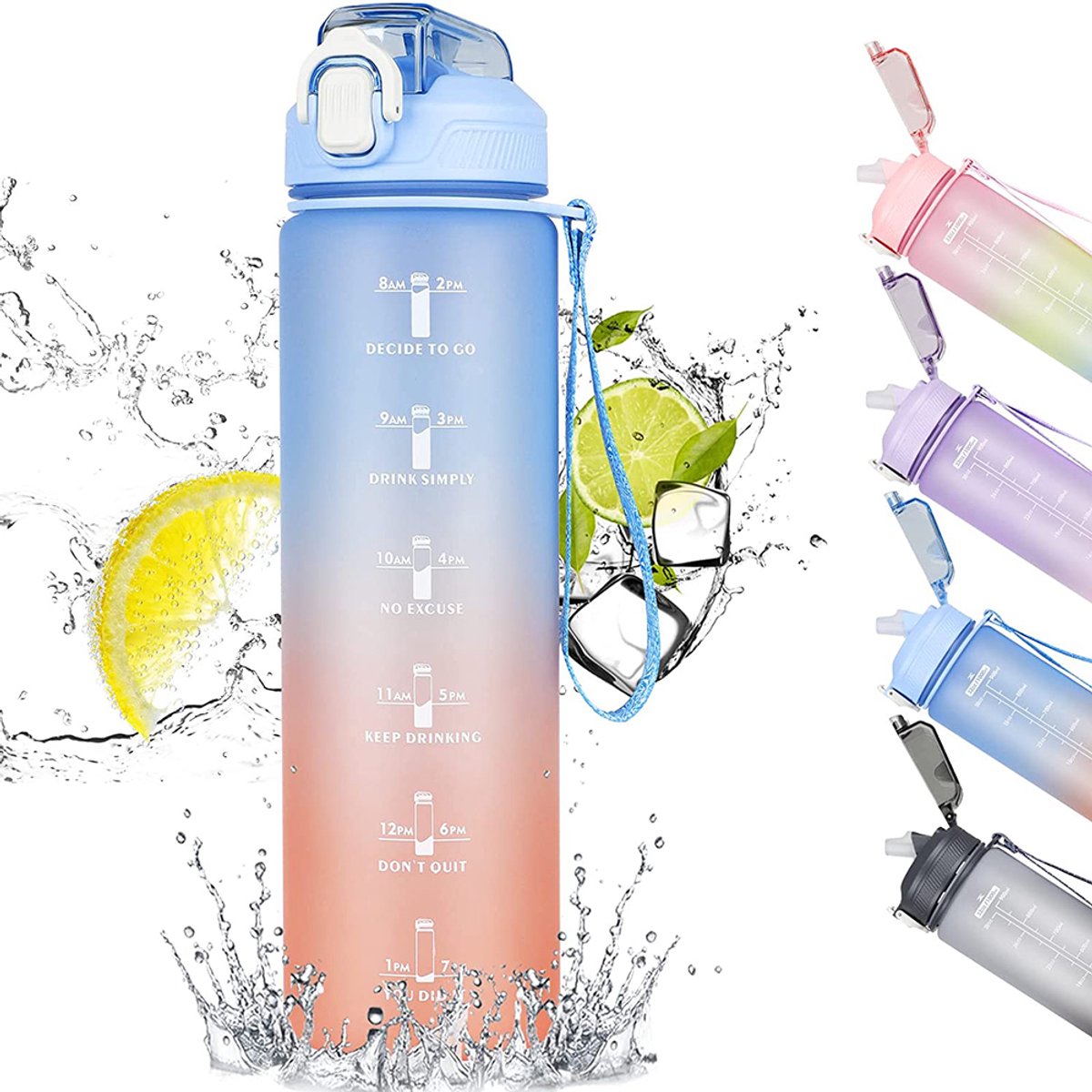 Cuhostki 1 Time Marker Water Bottle - Classic Blue - Leak-proof, BPA-free, Healthy Hydration