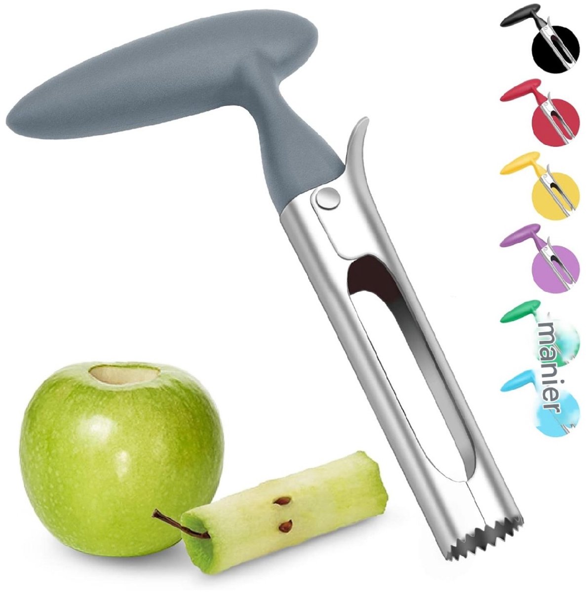 EXCITAT Appelboor - met ABS-handvat - mes van roestvrij staal van voedingskwaliteit en gekarteld snijvlak - praktische appelboor - grijs