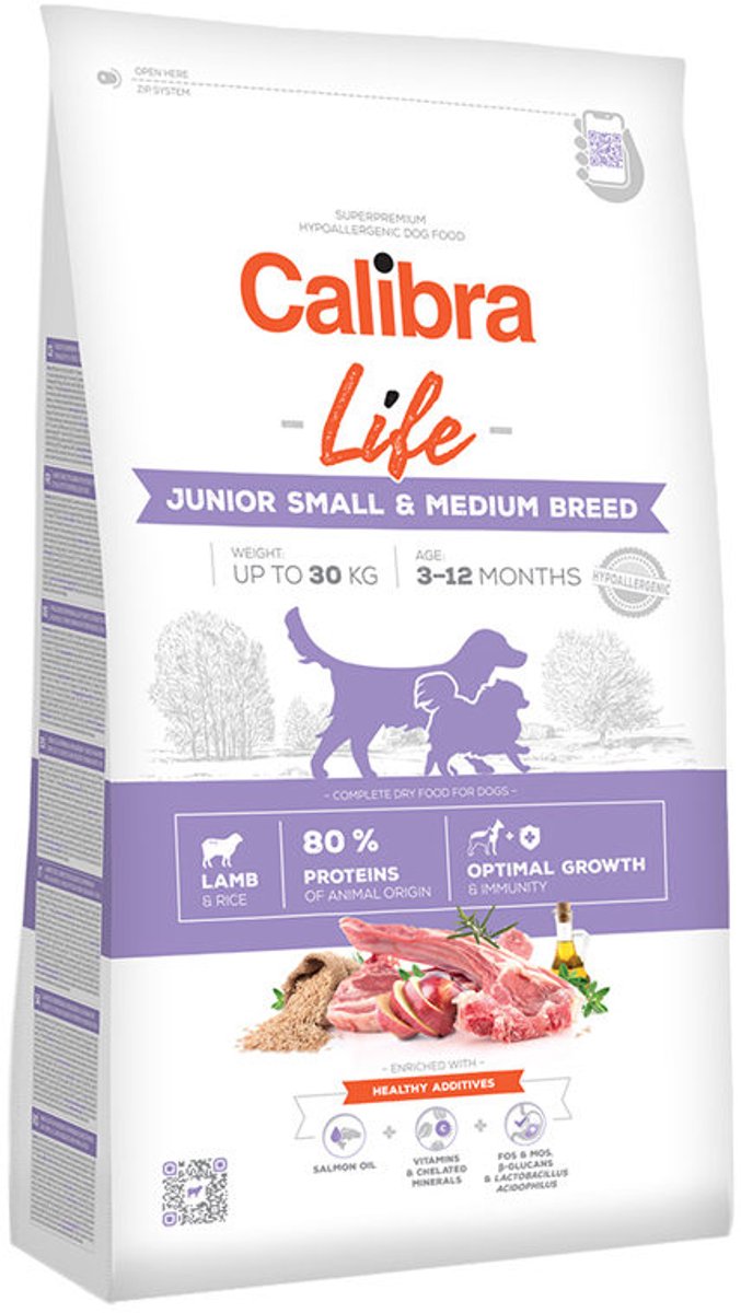 Calibra Life - Droogvoer voor Jonge Kleine en Middelgrote Honden - Lam - Graanvrij - Huid- en Voedingsgevoelig