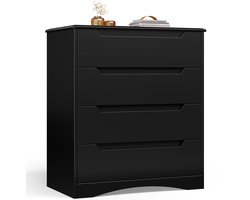 Xbro Ladekast met 4 Ruime Laden – Commode met Uitgesneden Handgrepen en Kantelbeveiliging – Voor Slaapkamer, Woonkamer of Kantoor – Zwart – 80 x 40 x 40 cm