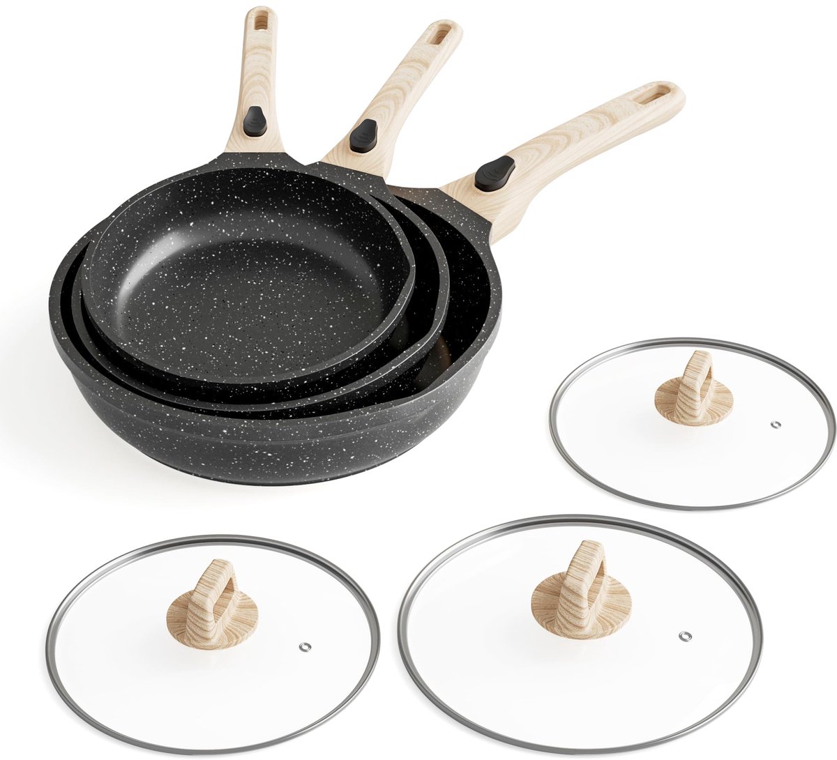 Azomor® Inductiegeschikte braadpannenset met afneembare handgrepen en antiaanbaklaag