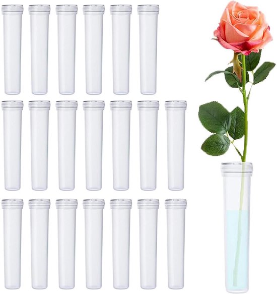Bloemenbuisjes, 20 stuks, kunststof reageerbuisjes voor bloemen, herbruikbaar, transparante kunststof, voor bloemstukken Bloemenbuisjes, 20 stuks, kunststof reageerbuisjes voor bloemen, herbruikbaar, transparante kunststof, voor bloemstukken