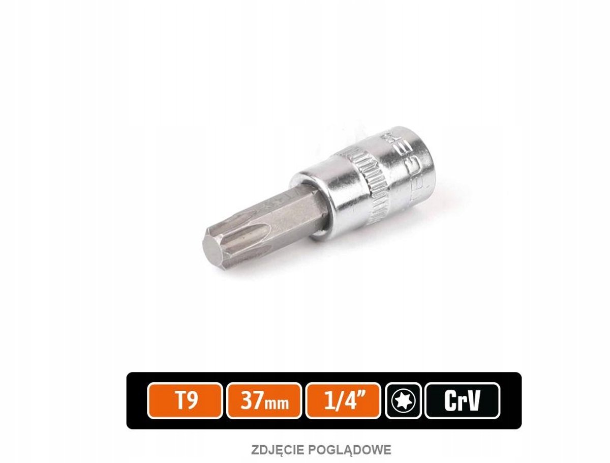 Teger Torx Bit Dop 1/4" T9 37mm - Kwaliteit CRV Staal