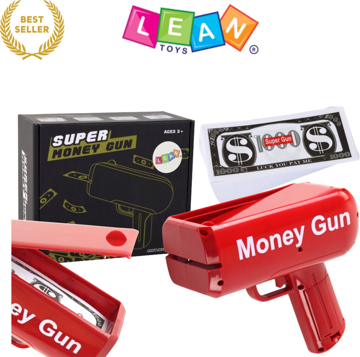 CashBlaster Rode Money Gun – Elektronische Geldschieter met Schietmechanisme voor Speelgeld & Biljetten – Uniek Rood Gadget voor Feest, Verjaardag & Evenementen – Batterij Aangedreven Speelgoedpistool CE Gecertificeerd vanaf 3 Jaar – Met Ebook