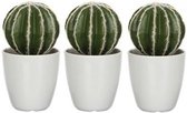 3x Groene Echinocactus/bolcactus kunstplant 28 cm in witte plastic pot - Kunstplanten/nepplanten