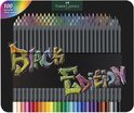 Zwart etui met 100 kleurpotloden, met 'Black Edition' graffiti op de muur.