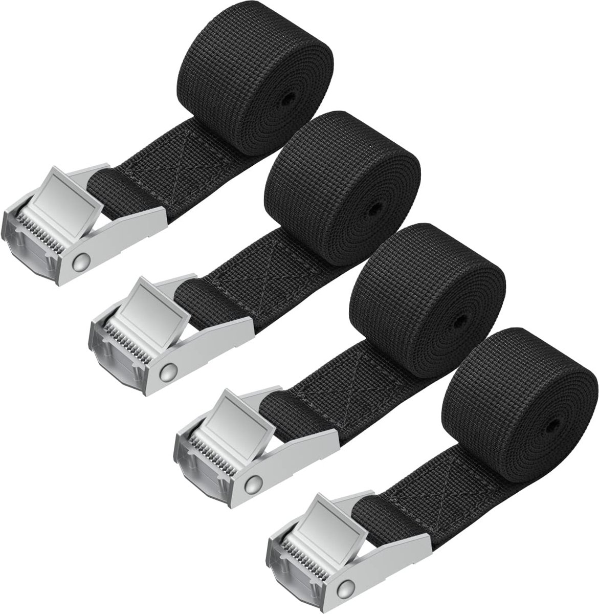 Korte Spanbanden met Klemgesp - Belastbaar tot 250 kg - Voor bagagedrager, autodakdrager, fiets, fietsendrager, motorfiets - Zwart - 1 meter - Set van 4 stuks - DIN EN 12195-2