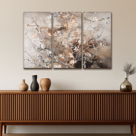 Ensemble de peintures sur toile 120x80 cm - Triptyque de Décoration murale - Fleur d'amandier - Abstrait - Beige - Décoration murale salon - Décoration chambre - Accessoires chambre - Peintures sur toile