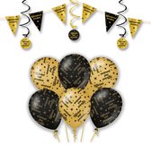 LUQ – Statement Set Pensioen – Zwart-Goud – Verjaardag Party Feestpakket Decoratie – Luxe Ballonnen-Slingers-Vlaggenlijn
