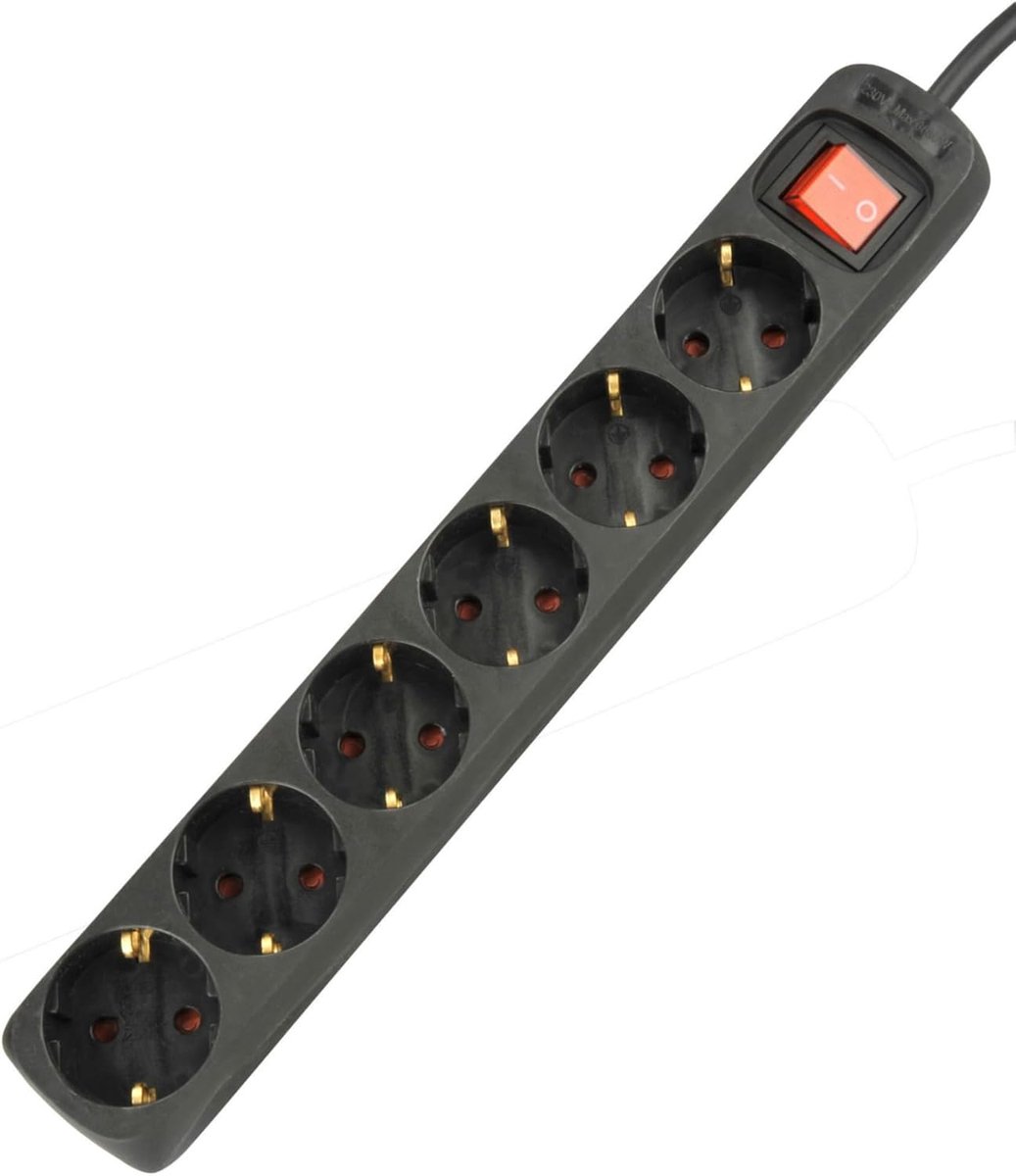 Tafelstopcontact met Stekkerschakelaar - 6-voudig, 1,4 m, Zwart