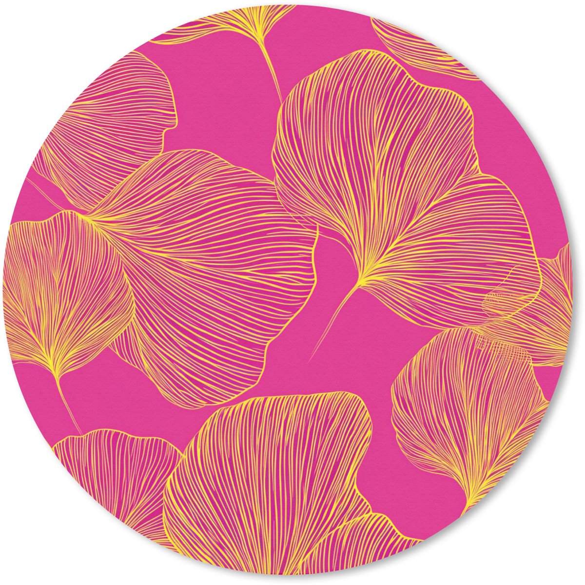 Muismat rond 20x20 cm - Mousepad Bladeren - Nerven - Grafisch - Roze - Ronde muismatten