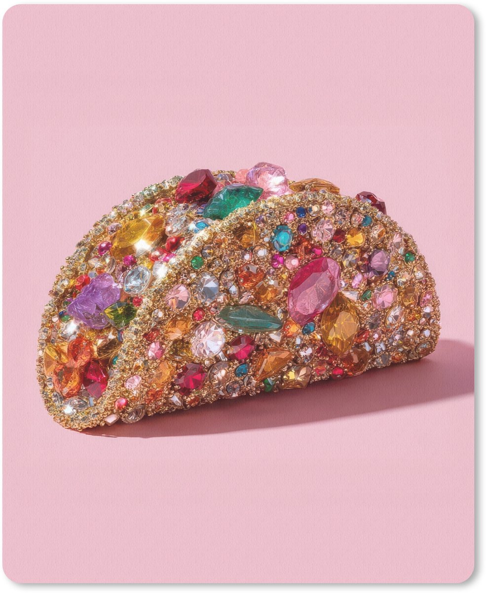 Muismat 19x23 cm - Mousepad Taco - Kleurrijk - Edelstenen - Goud - Muismatten