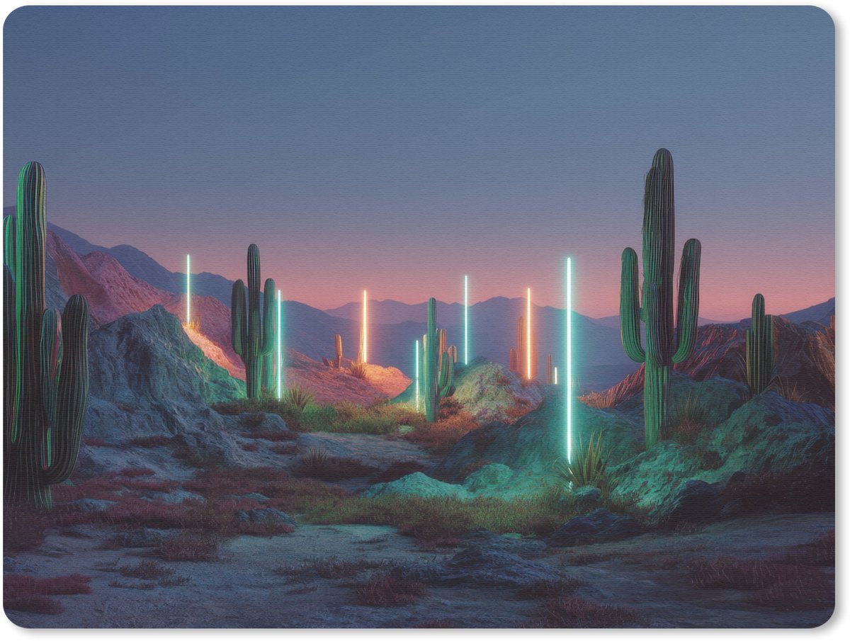 Muismat 23x19 cm - Mousepad Cactus - Lichtzuilen - Zonsondergang - Muismatten