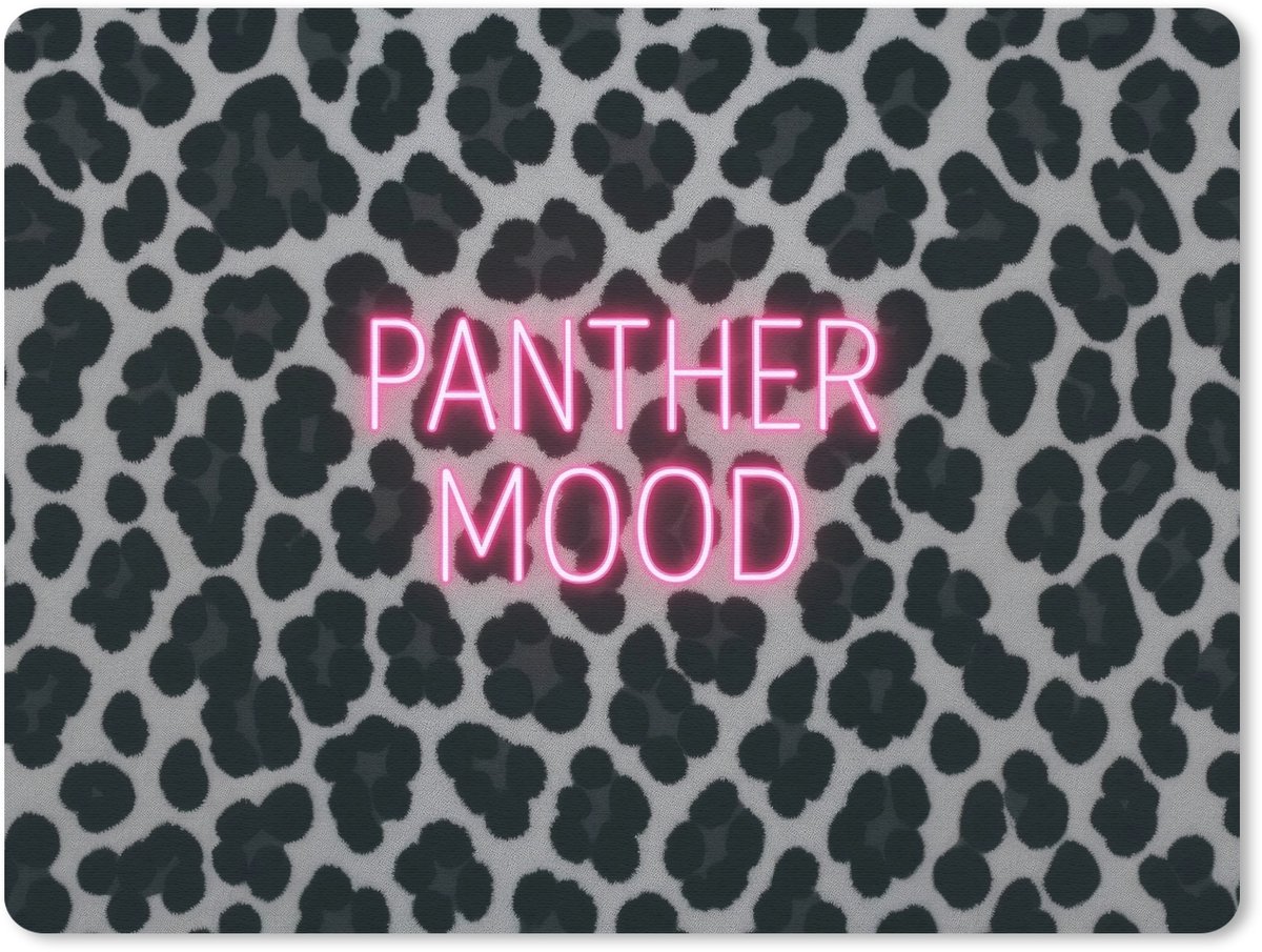 Muismat 23x19 cm - Mousepad Panterprint - Zwart - Neonletters - Roze - Muismatten