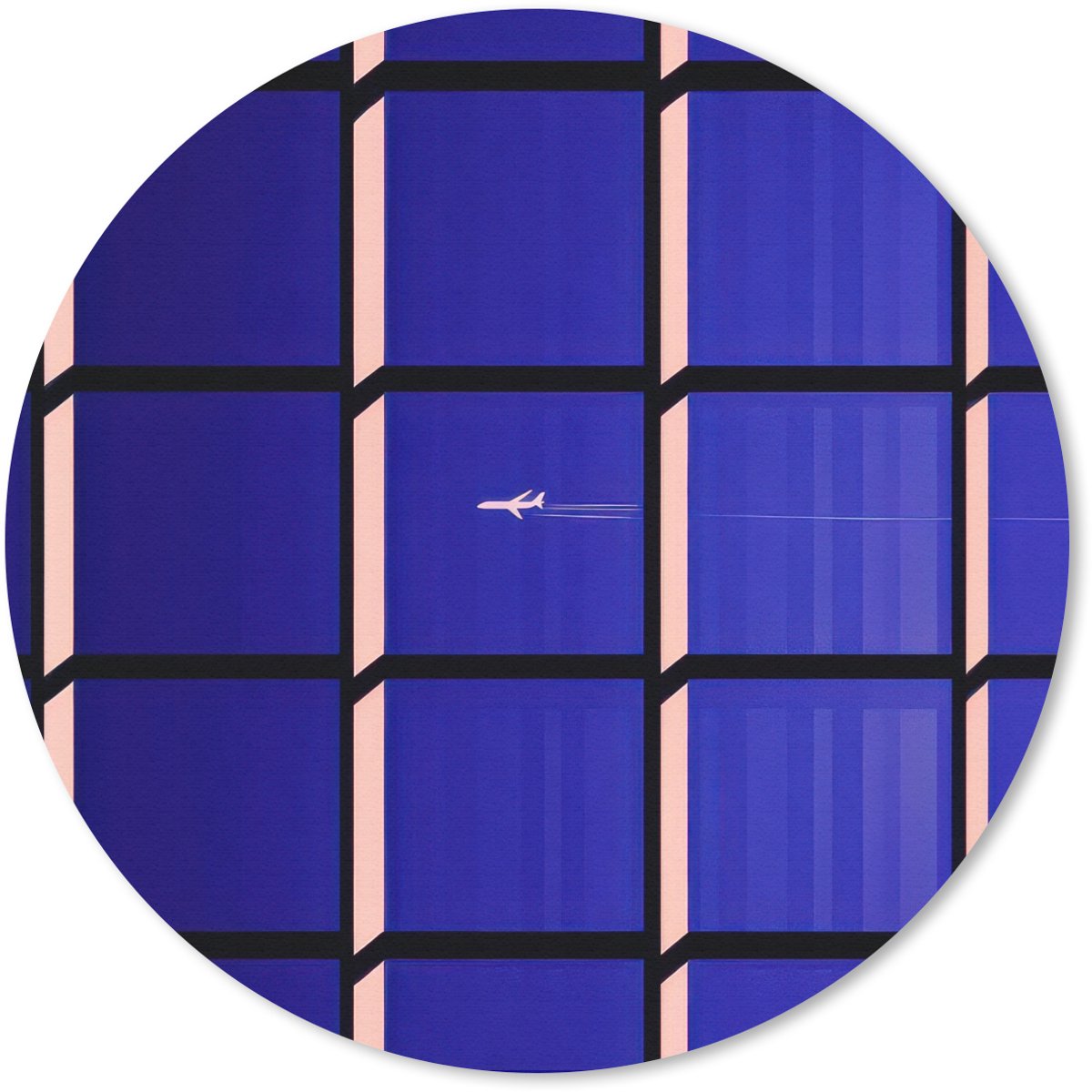 Muismat rond 40x40 cm - Mousepad Vliegtuig - Ruiten - Blauw - Rechthoekig - Ronde muismatten