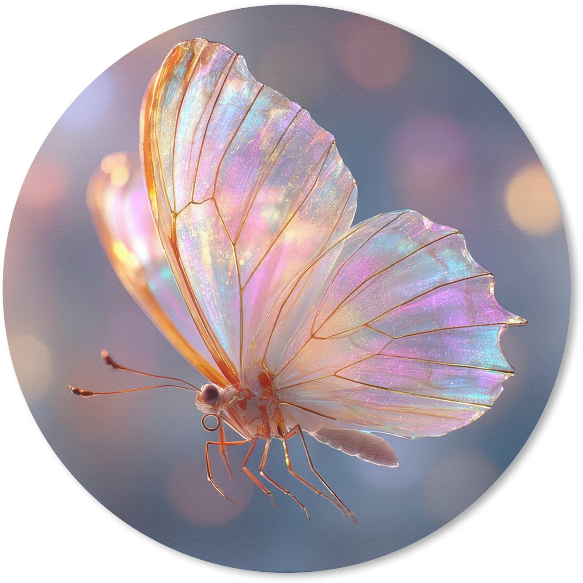Muismat rond 30x30 cm - Mousepad Vlinder - Vleugels - Pastel - Glinstering - Ronde muismatten