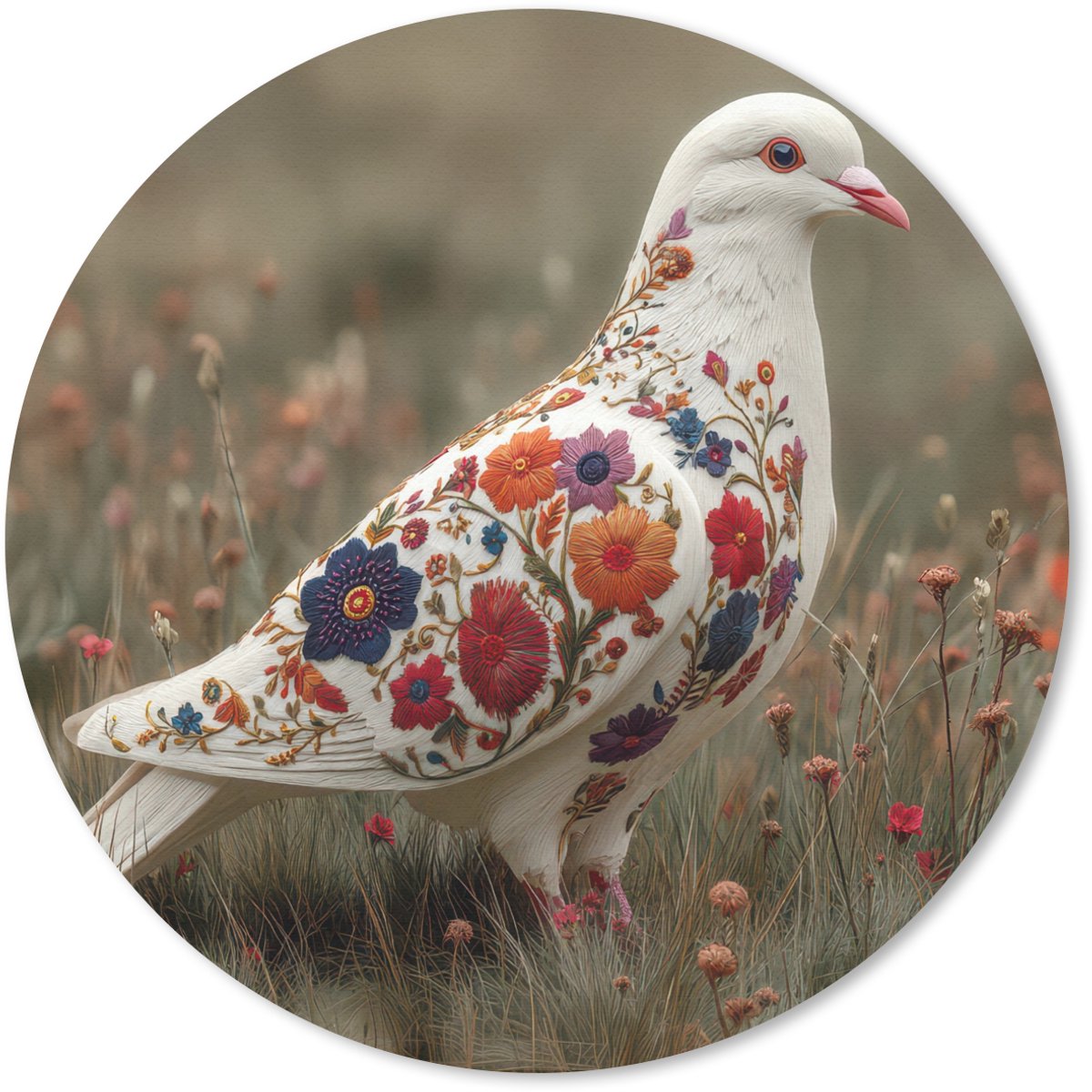 Muismat rond 20x20 cm - Mousepad Duif - Bloemen - Natuur - Ronde muismatten