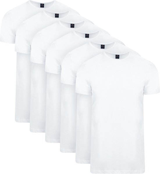 6-pack witte t-shirts met korte mouwen en ronde hals.