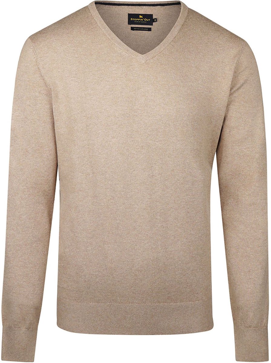 Steppin' Out Trui Cashmere V-Hals Khaki - Maat L - Heren - Pullovers