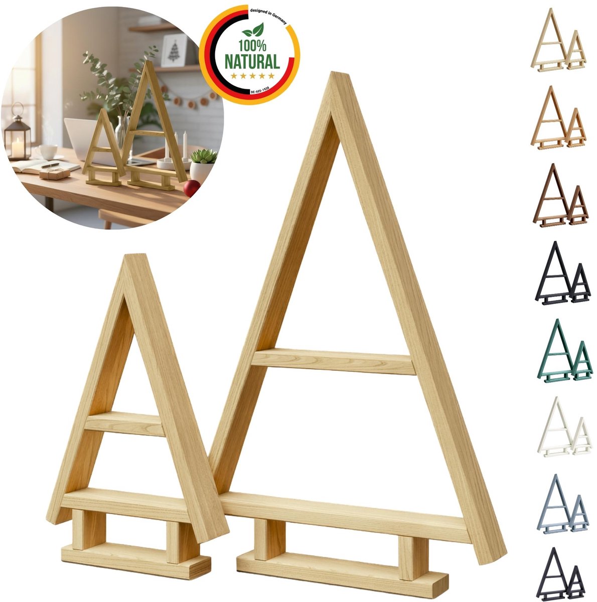 Floranica Sapin de Noël en Bois Fait Main - Set de 2 Arbre de Noël Naturel, Mini Décoration de Noël, Décoration hivernale