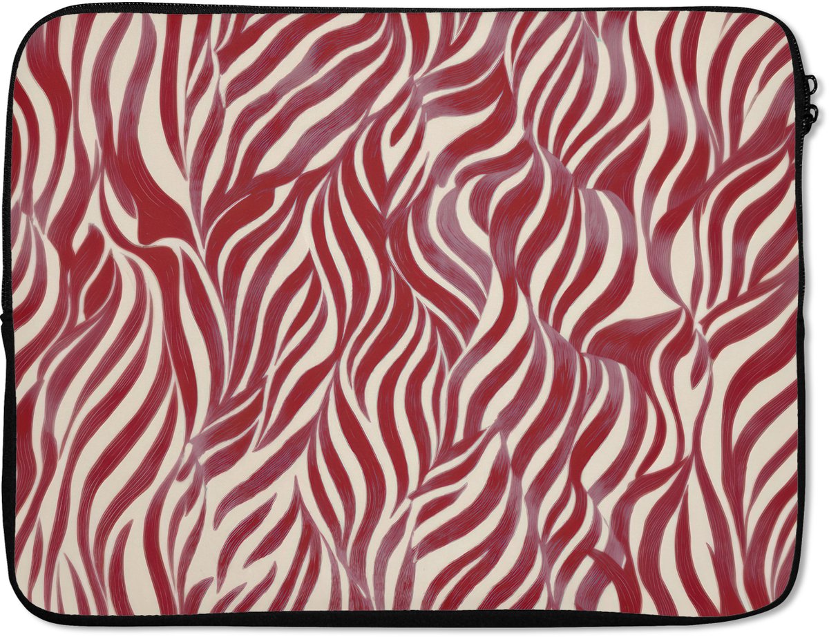 Laptophoes 17 inch - Golvende vormen - Abstract - Rood - Laptop sleeve - Binnenmaat 41x28 cm - Zwarte achterkant