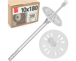Isolatieplug 10x180 mm - 200 Stk. - Platenplug - Slagplug WDVS plug voor Styropor EPS - Isolatiemateriaalplug voor gevelisolatie - Kunststofplug