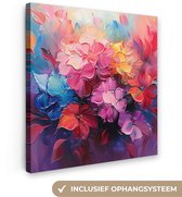 Canvas schilderij 20x20 cm - Wanddecoratie Bloemen - Verf - Abstract - Kleurrijk - Muurdecoratie woonkamer - Kamer decoratie modern - Abstracte schilderijen