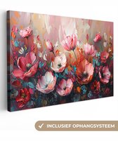 Tableau sur toile 120x80 cm - Décoration murale Coquelicots - Rose - Fleurs - Botanique - Art - Décoration murale salon - Décoration de chambre moderne - Peintures abstraites