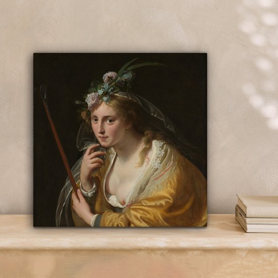 Peinture sur toile 20x20 cm - Décoration murale Une bergère - Tableau de Paulus Moreelse - Décoration murale salon - Décoration chambre - Accessoires de chambre - Peintures