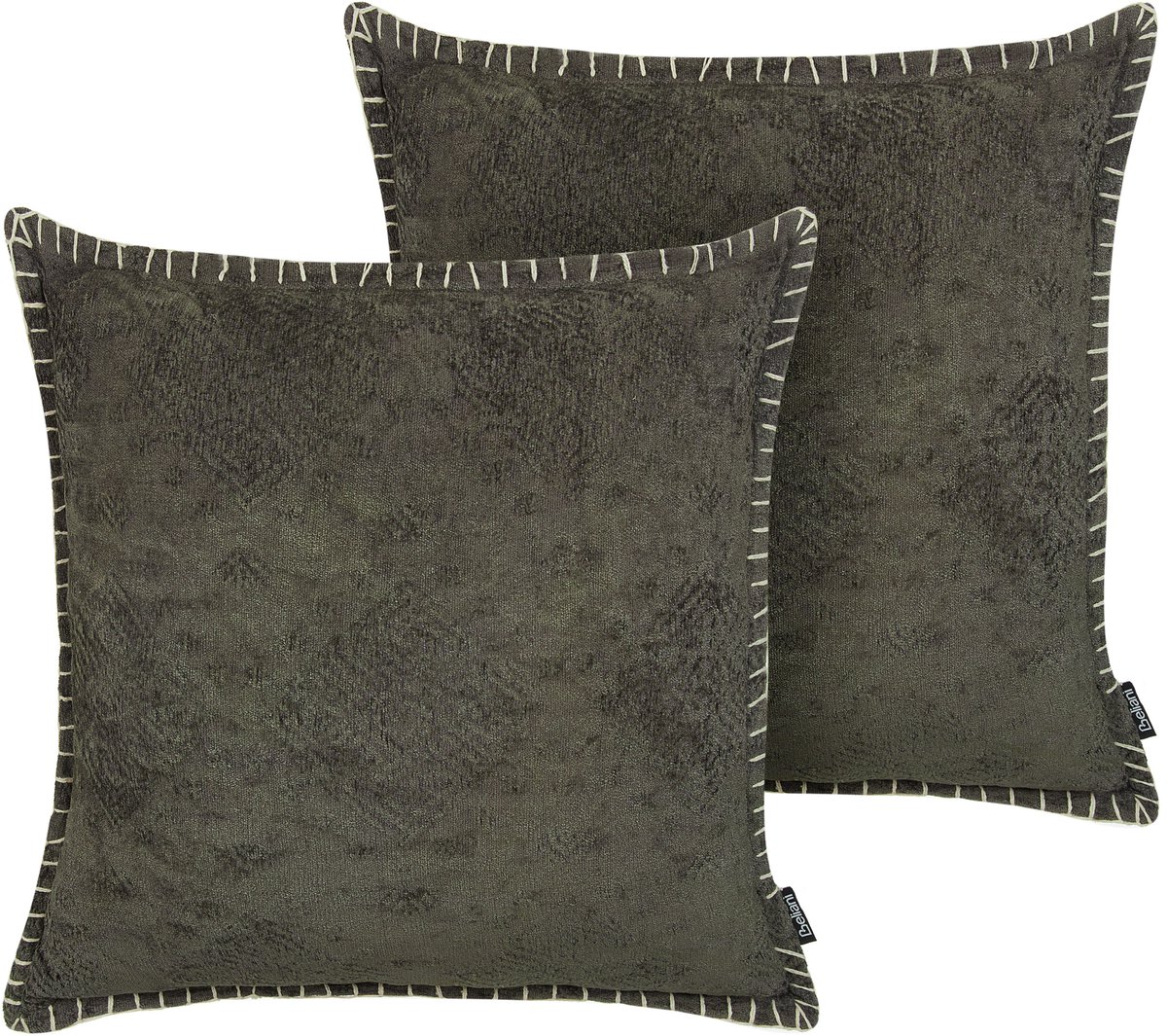 Beliani MELUR - Sierkussen set van 2 - Donkergrijs - 45 x 45 cm - Katoen
