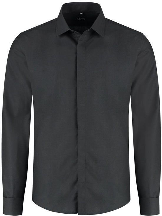 Hommes - Chemise de Smoking plate lisse noire - Polyester - Zwart - Taille XXL