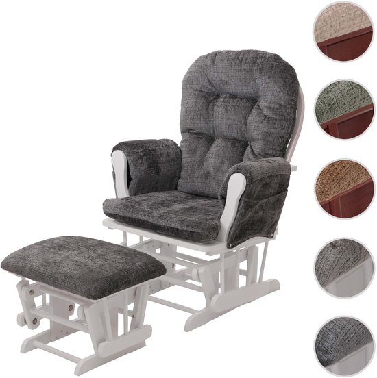 Relaxfauteuil MCW-C76, schommelstoel met hocker stof chenille (465g/m²) Oeko-Tex ~ donkergrijs, frame wit