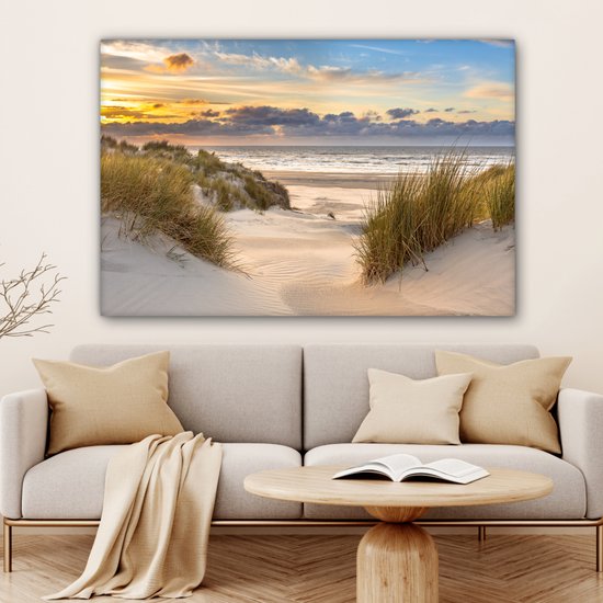 Tableau sur toile - Plage et mer 120x80 - Accessoires décoration chambre dunes - Tableaux plage salon - Décoration murale chambre - Décoration murale - Décoration murale cuisine - Toile murale intérieur - Décoration maison - Accessoires de maison