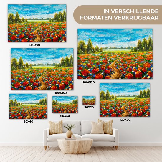Toile Peinture Huile - Peinture - Fleurs - Paysage - 140x90 cm - Décoration murale