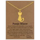 Stainless Steel Katje Ketting op Cadeau Kaartje Goudkleurig - "Poesje Miauw" - 45cm + 5cm Verstelbaar Roestvrij Staal - Schattige Cadeau Hanger - Pax Amare