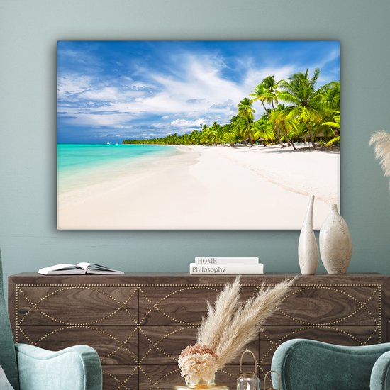 Peintures sur Toile Plage - Mer - Palmiers - 120x80 cm - Décoration murale