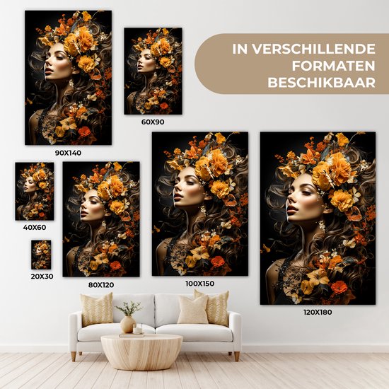 Peinture sur toile 80x120 cm - Femme fleurs - Accessoires de décoration de chambre - Peintures portrait salon - Décoration murale chambre - Décoration murale cuisine - Toile murale intérieur - Décoration maison