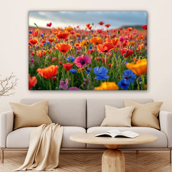 Tableau sur toile Fleurs - Coquelicots - Coloré - Nature - 120x80 cm - Décoration murale salon - Décoration murale cuisine - Décoration chambre - Peintures - Accessoires de maison