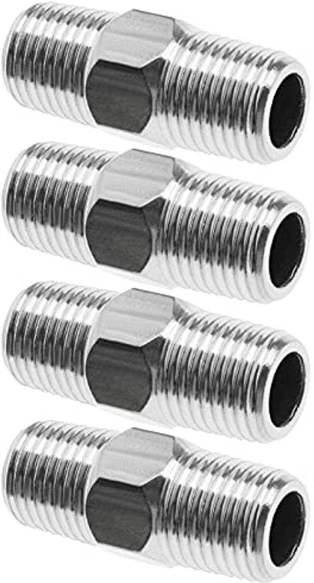 4pcs 1/4 to 1/4 Pipe Fitting Stainless Steel Hexagon Nipples for Air Water Pipe Quick Release Air Line Hose External Thread